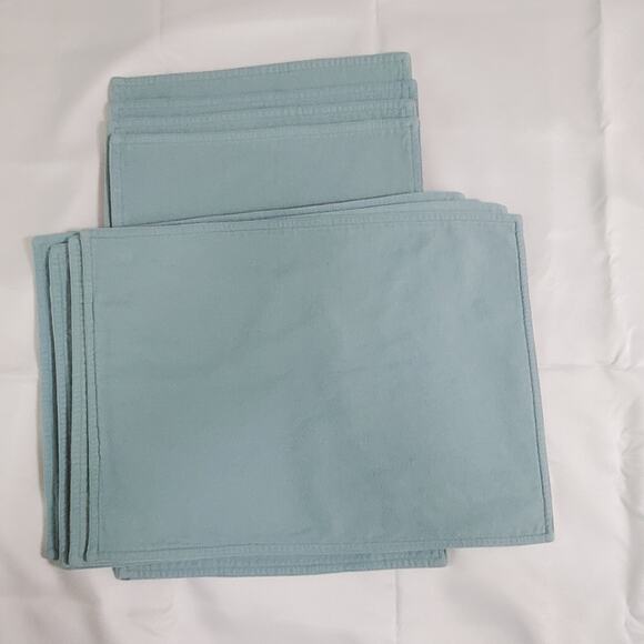 Placemats Set of 8 Reversible Light Blue Teal Gray Twill Soft Brushed Soft 18x13 - Picture 7 of 11